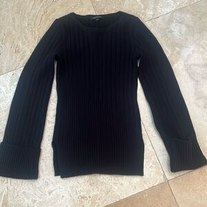 Armani Exchange Black Crewneck Ribbed Sweater with Roll Cuffs Size Small